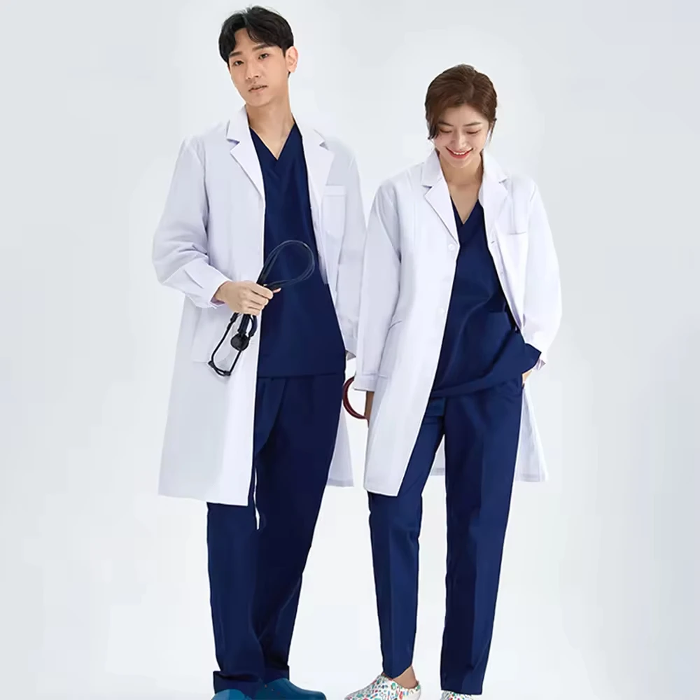 Hospital Gown Coat  Long Sleeve Tops Pants Lab Coat White Uniform  Customizable Logo Lab Coat