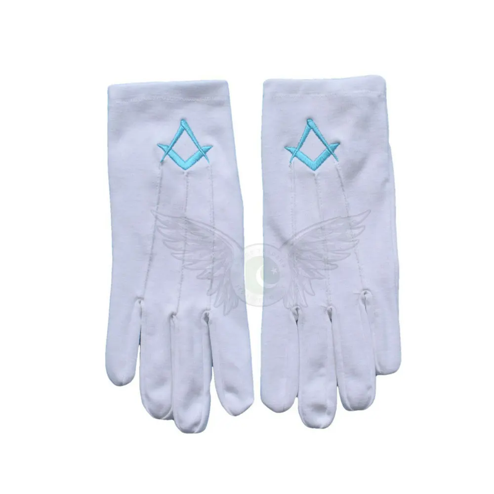 Manufacturers Fashion White Cotton-Gloves Masonic Regalia Embroidered logo Supplier from pakistan