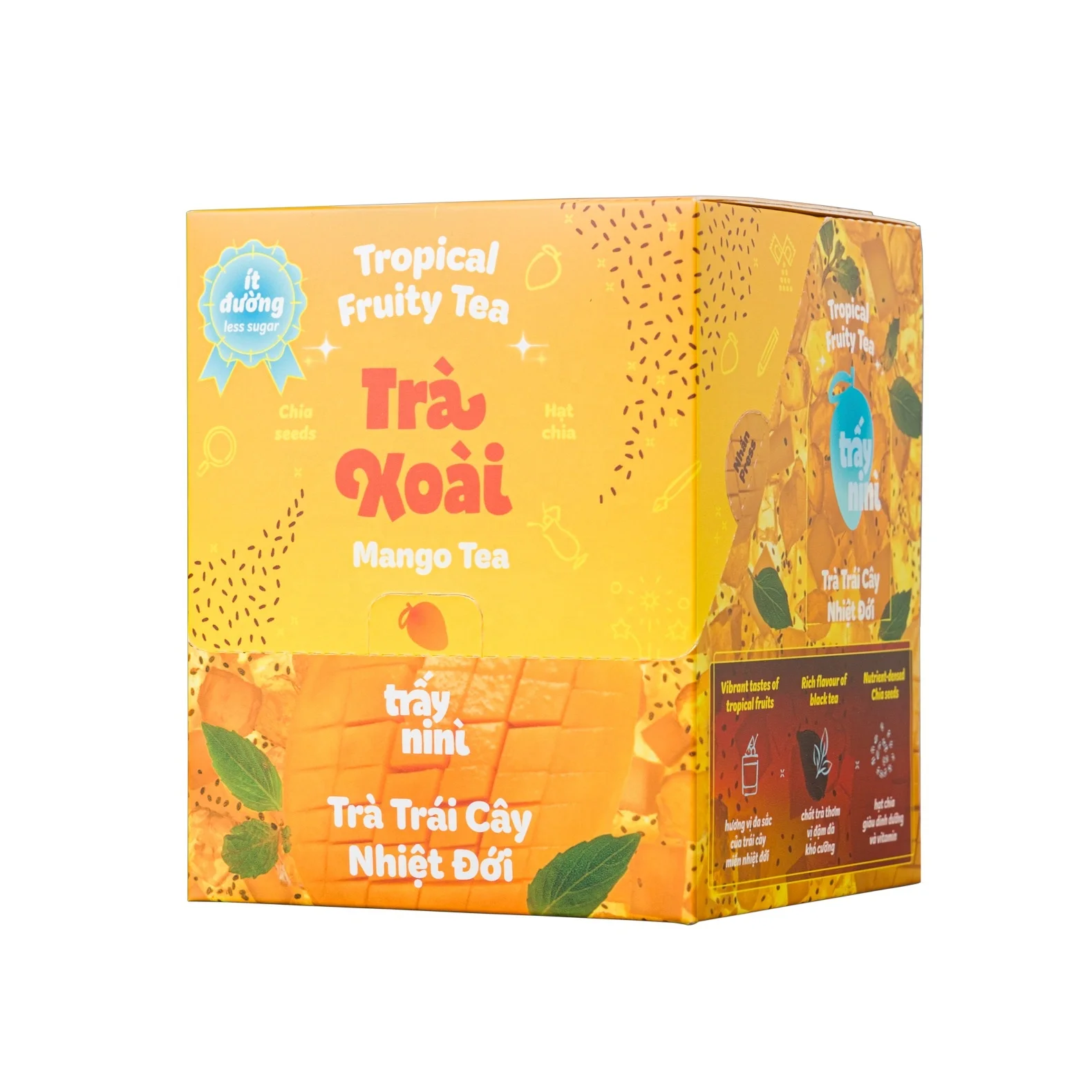 Tropical Fruit Tea MANGO 10 Sachets x 10G per box flavor with Chia Seed from TRAYNINI Brand Vietnam