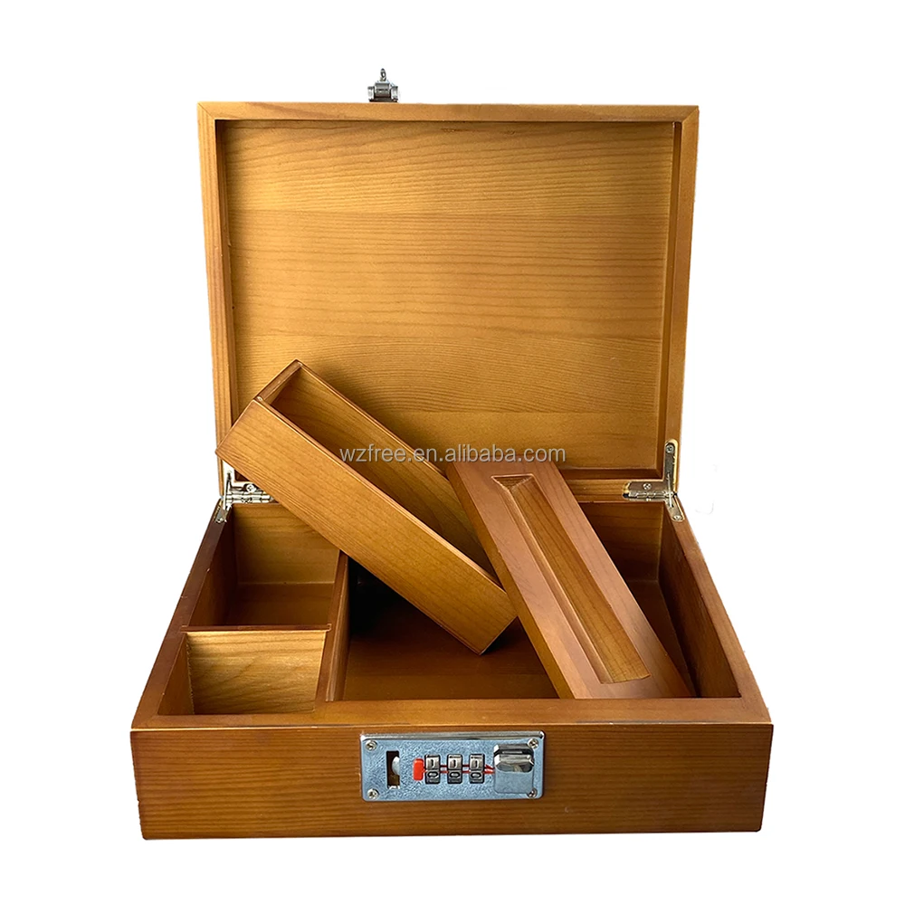 Customized Simple Modern Style Combination Lock Pine  Cigar Box Hand-Crafted Log Color Home Rolling Tray Wood Stash Box