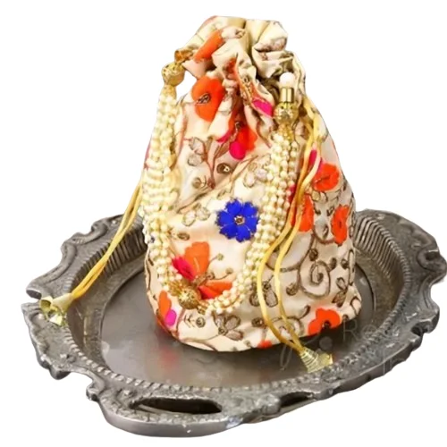 High Quality Fancy Pouch  Handbag For Women Standard Gold Beaded Pouch For Kurti Designer Hand Pouch Bag