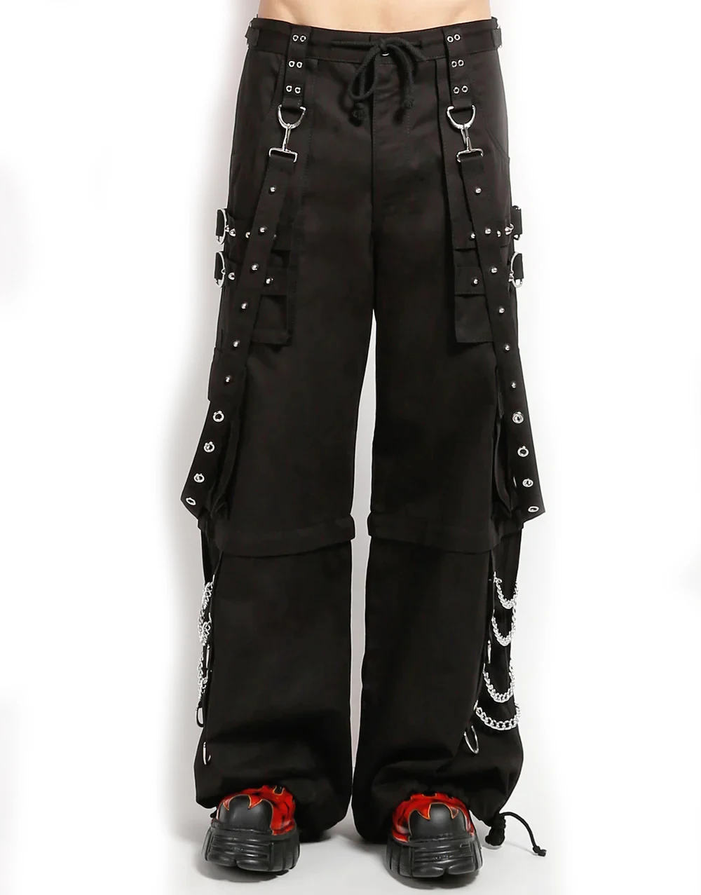 Customized Step Chain Pants Black With Contrast White Stitch Pants Gothic Pants With Chains And Straps Details