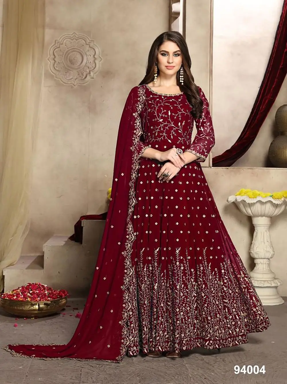 Индийская модная женская длинная жоржет с вышивкой Анаркали Kurti платье Dupatta одежда для свадебных вечеринок оптом