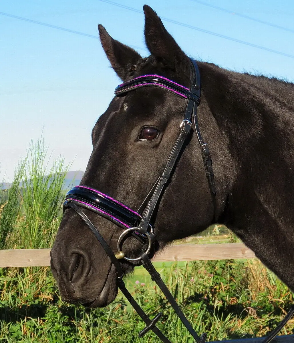 Anatomic Bridle Freeway Stellar HOT PINK FUCHSIA Crystal Piping BLING Patent
