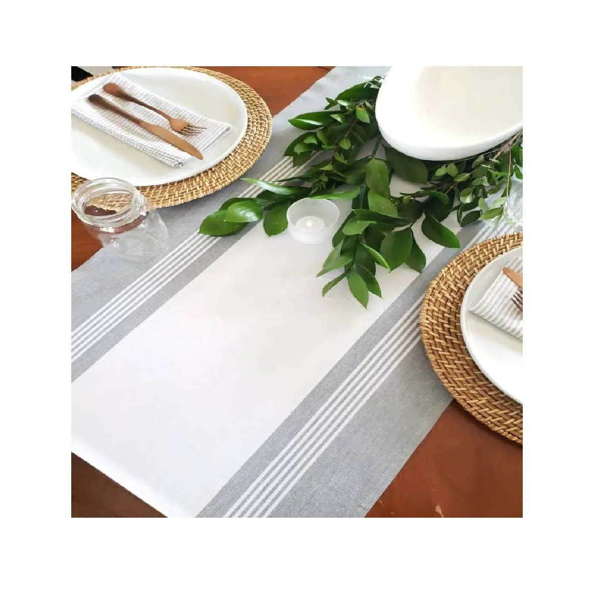 Ash With White Lightweight 100% Cotton Table Runners Perfect For Wedding Party Decoration Indoor Outdoor Eating Area Decoration