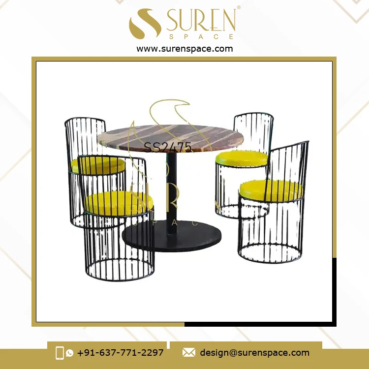 High Quality Solid Wood Metal Combo Bistro Bakery Cafeteria Dining Set Available for Restaurant at Affordable Market Price