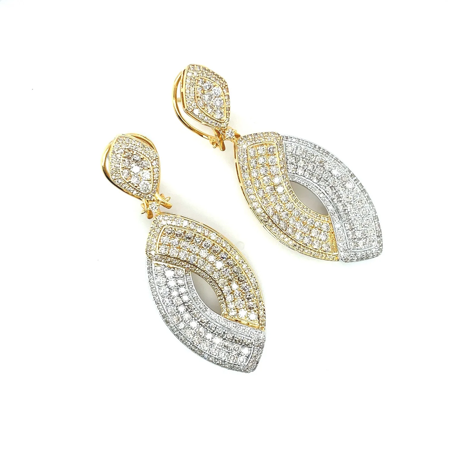Женские Висячие серьги из белого желтого золота 14kt с прозрачными натуральными бриллиантами 6,10ct VS1 в этническом дизайнерском стиле с хорошей огранкой