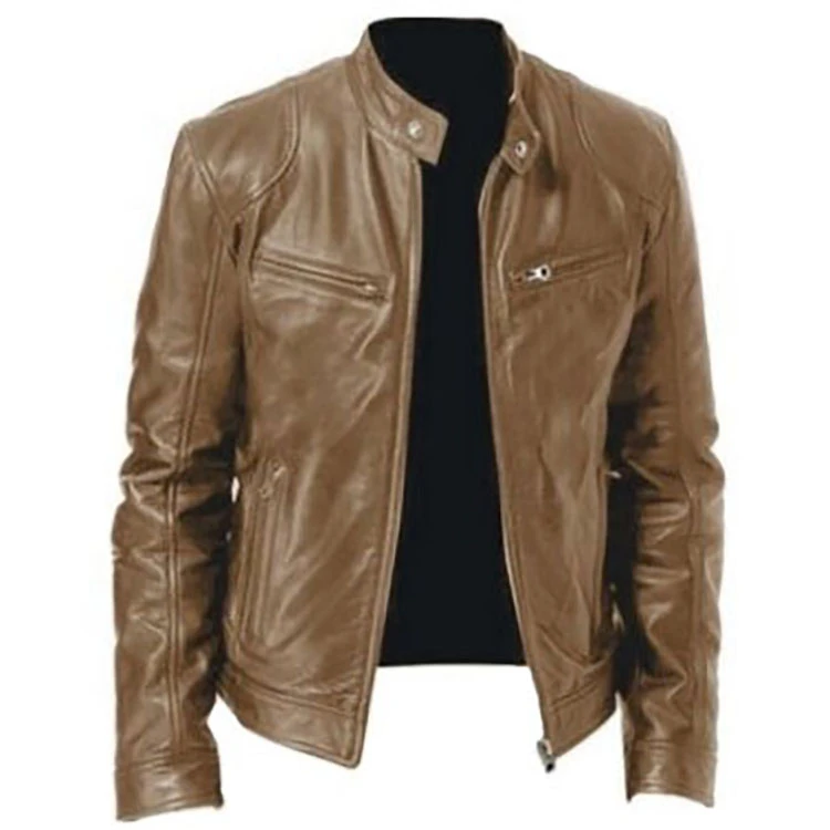 High Quality New Style Leather Jacket Slim Fit Stand-up PU Leather Jacket for Men Leather Jacket with whole sale price