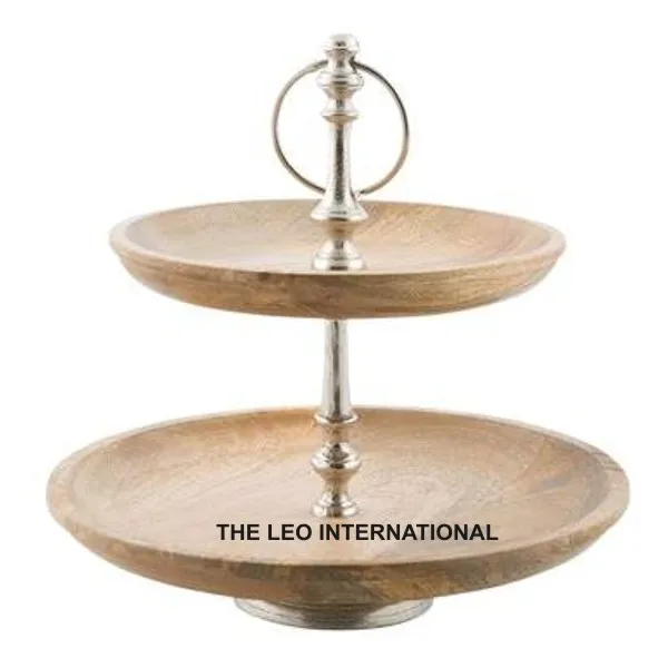 High Quality Metal Marble and Aluminum  2 Tier Cake Stand Flower Shape Gold Plate Silver Color 12X12X16 Inch Wedding Decoration