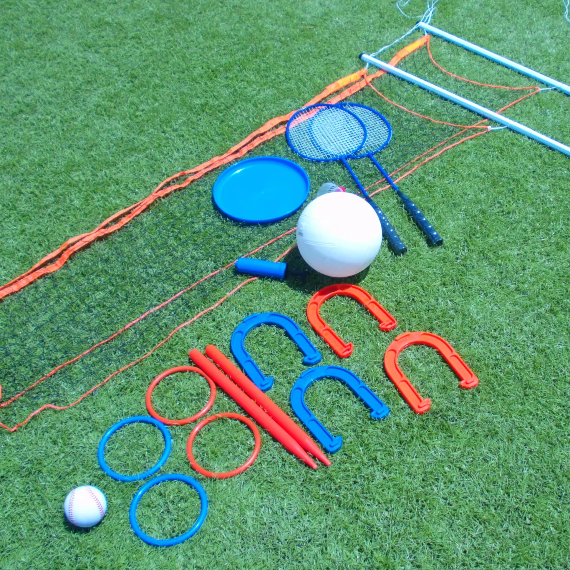 Waising Sports 6 Combo Outdoor Game Badminton Volleyball Baseball Flying Disc Horseshoes Rings