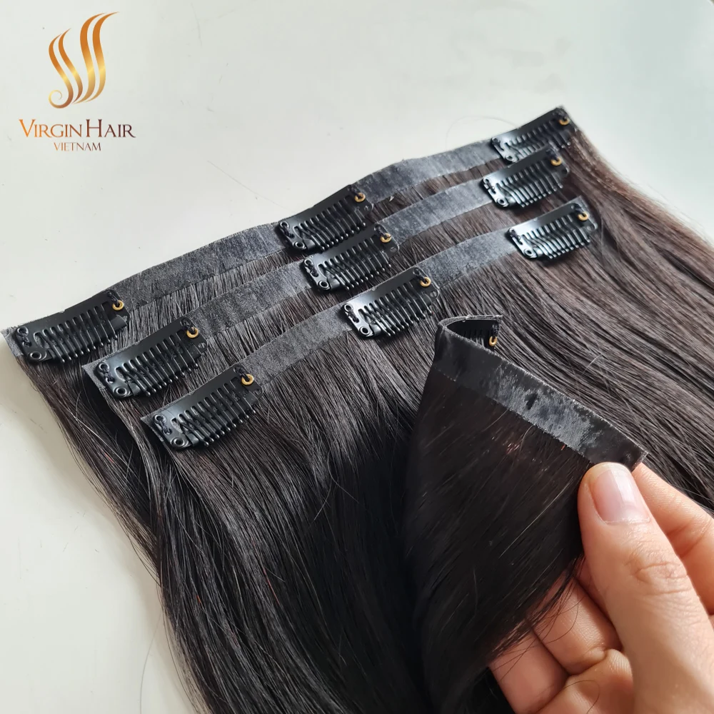 Super Double Drawn Seamless Clip Ins Raw 100% Straight Cuticle Aligned Vietnamese Human Hair