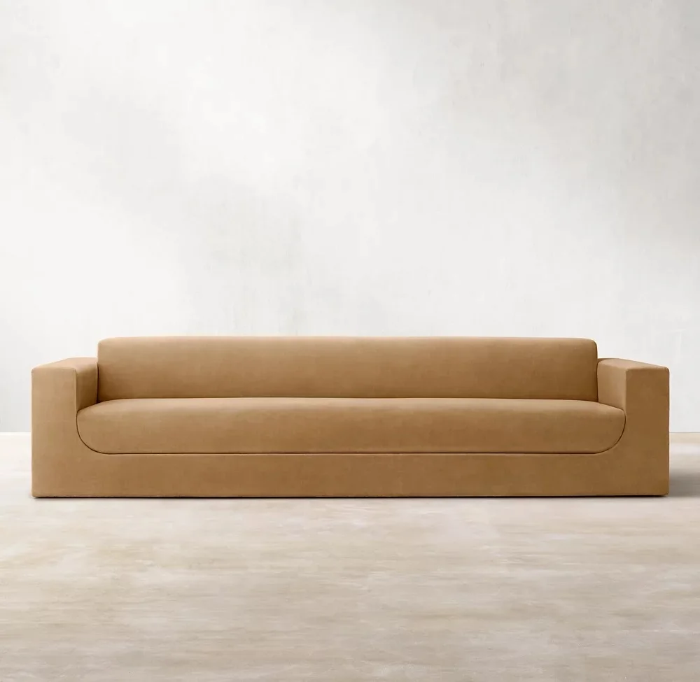 Handcrafted Wood Frame Couch Living Room Furniture Fabric Sculptural Sofa