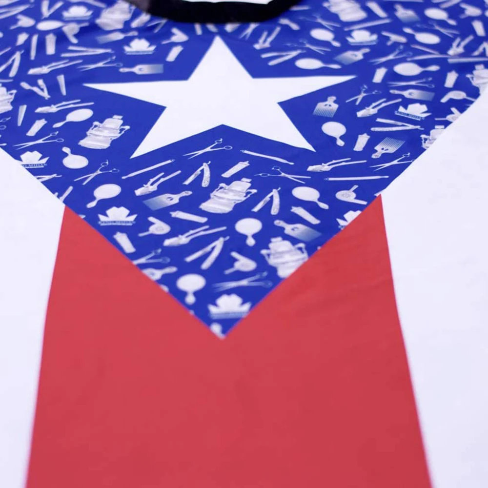 Flag Printed Barber Capes Soft and Smooth Fabric with Elastic Neckline Stainless Steel Buckle for Salon Makeup Hair Cutting