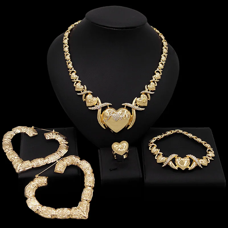 Zhuerrui Big Heart Big Earrings I Love You Hug and Kiss Xoxo Jewelry Set Luxury Love Earring Bridal Upscale Jewelry Sets X0079