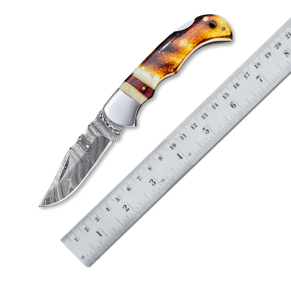 Custom Handmade Damascus Steel Folding Knife Full Tang Pocket Knife Razor Sharp Hand Forged Camping Knives