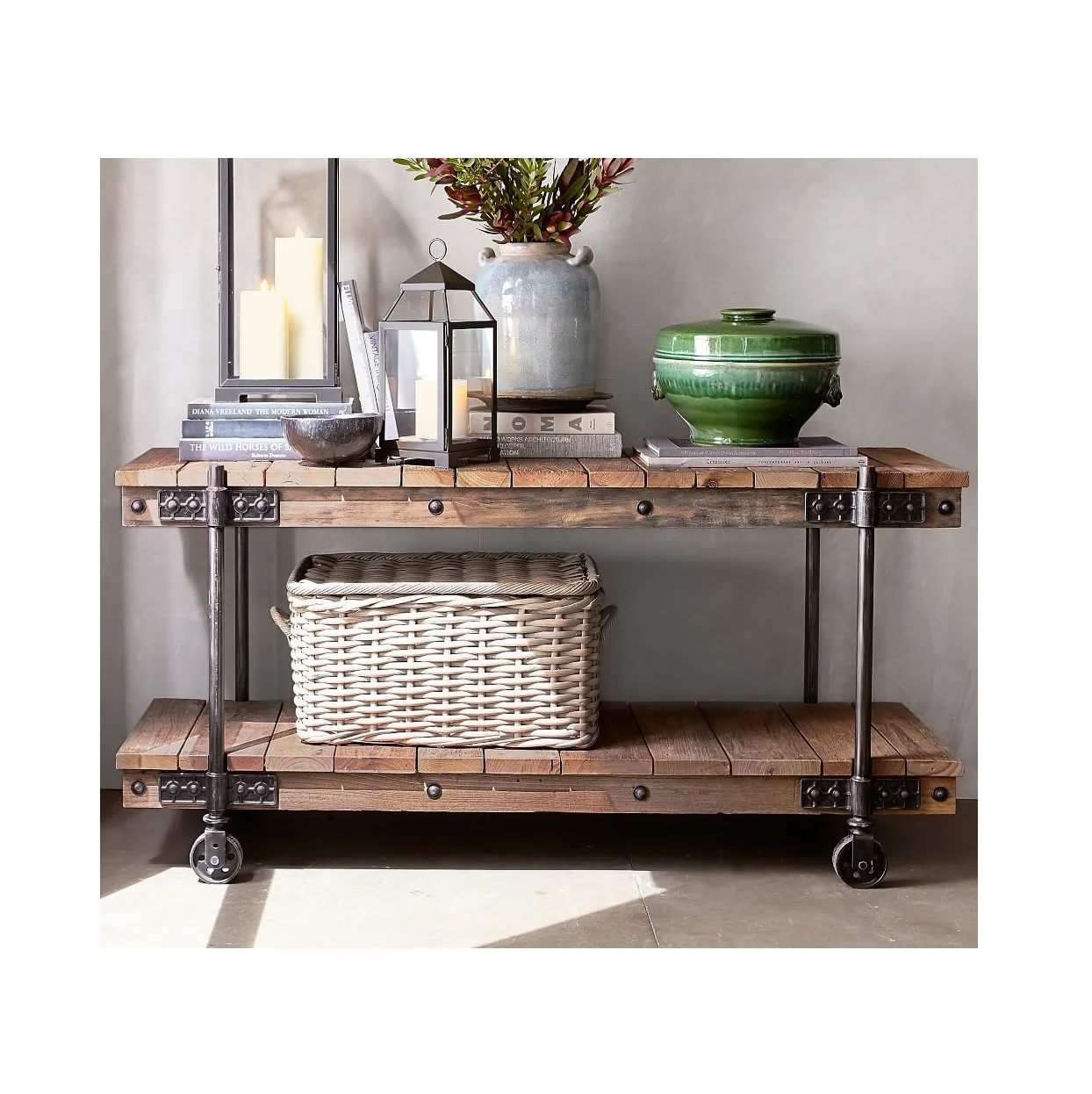 Storage Wood Shelf Furniture Antique Vintage Industrial Style Rustic Shelf