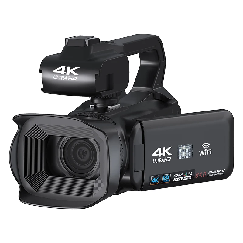 Цифровая видеокамера с 18-кратным увеличением, 4K, камера для фотографии, Youtube, прямой трансляции, 4-дюймовый экран, веб-камера с Wi-Fi, видеокамера 64 мп, записывающее устройство
