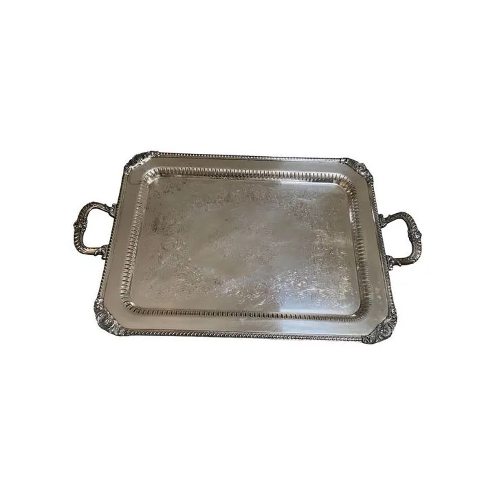 Shiny Silver Color Serving Trays Luxury Design Metal Tray Good Quality Modern Tray Use For Restaurant