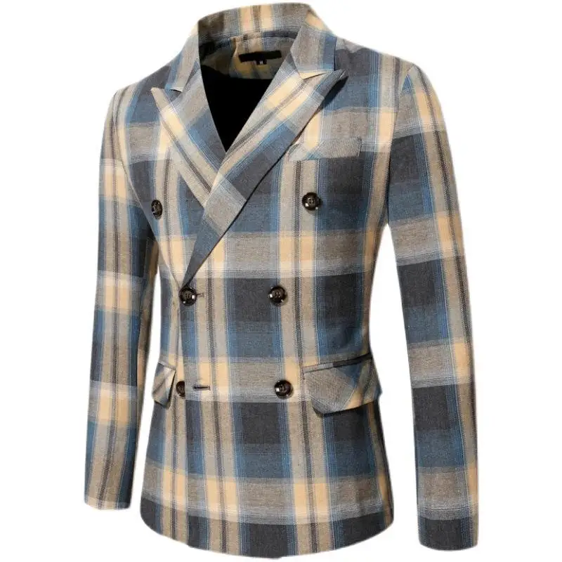 Low MOQ Mens Plaid Blazer Sports Coat Casual Slim Fit Checkered Blazer for Men Wedding Coats Classic plaid blazer