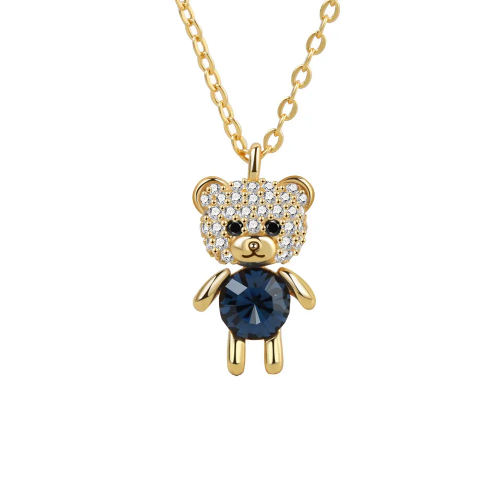 Lerca Fashionable Austrian Crystal S925 Sterling Silver Teddy Bear Doll Necklace Women Earrings Collarbone Chain Pendant