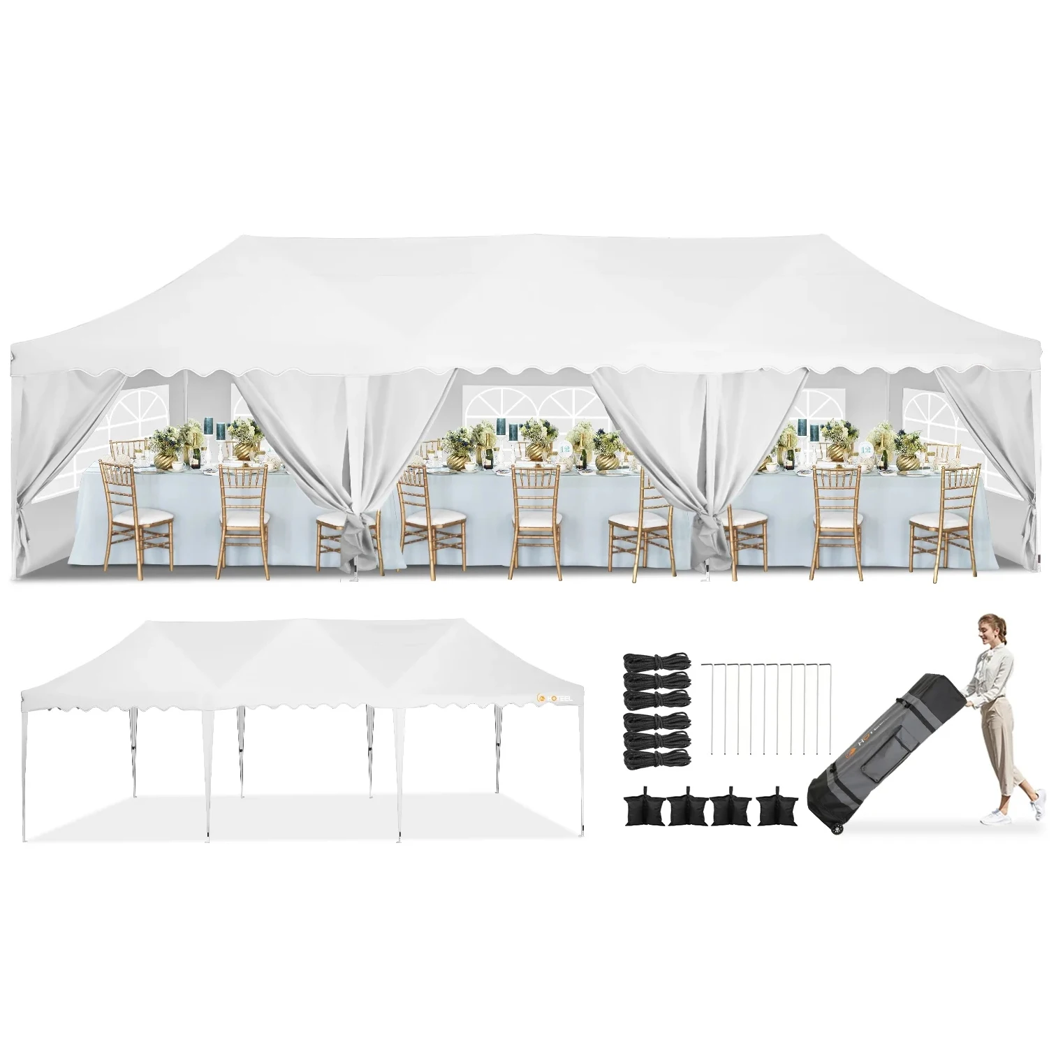 10x30 Outdoor Pop Up Wedding Party Canopy Tent Camping Event Tent with Side Wall Window