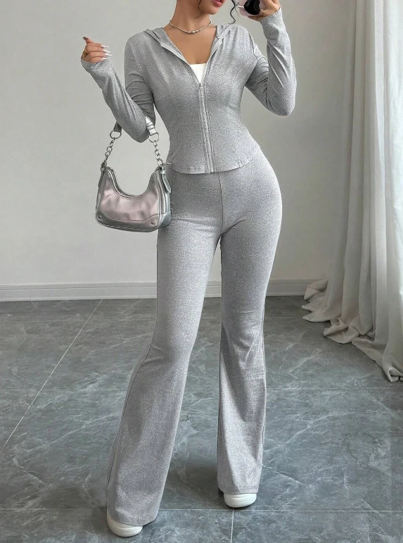 Wholesale Factory 2 Piece Jogger Set Women Custom Oem 2 Piece Tracksuit Sport Wear Jogger Full Zip up Hoodie Pants Women Set