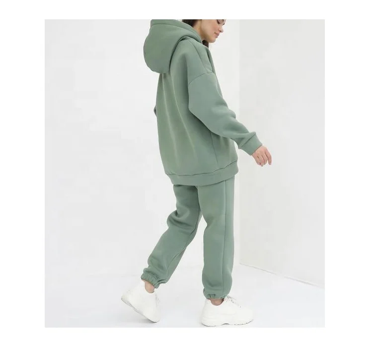 Wholesale High Quality Fleece Custom Hoodie Joggers Two Piece Sweat Pant Suit Tracksuit Women
