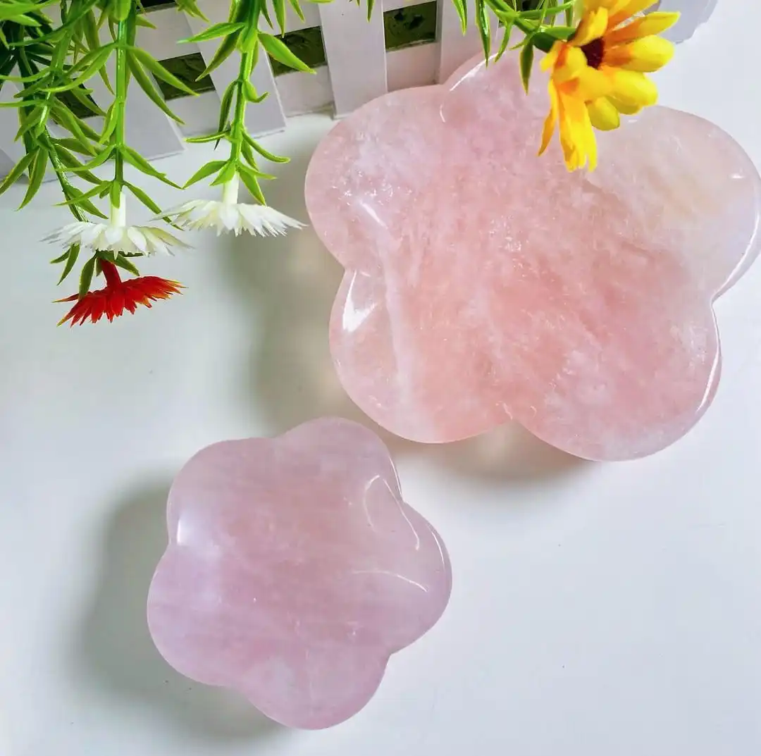Rose Quartz Gemstone Bowls quartz crystal singing bowls Wholesale Pink Natural Jade Rose handicraft Quartz Crystal