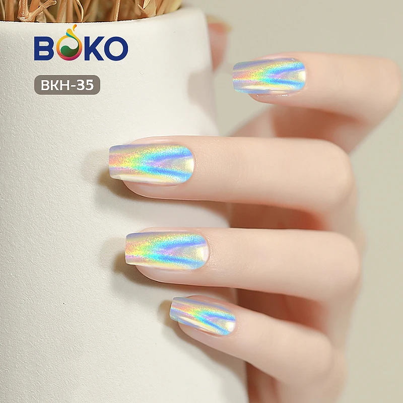 BOKO Laser Nail Glitter Holographic Chrome Nail Powder Magic Mirror Shinning Rub Dust For Gel Polish Nails Art Decort BKH