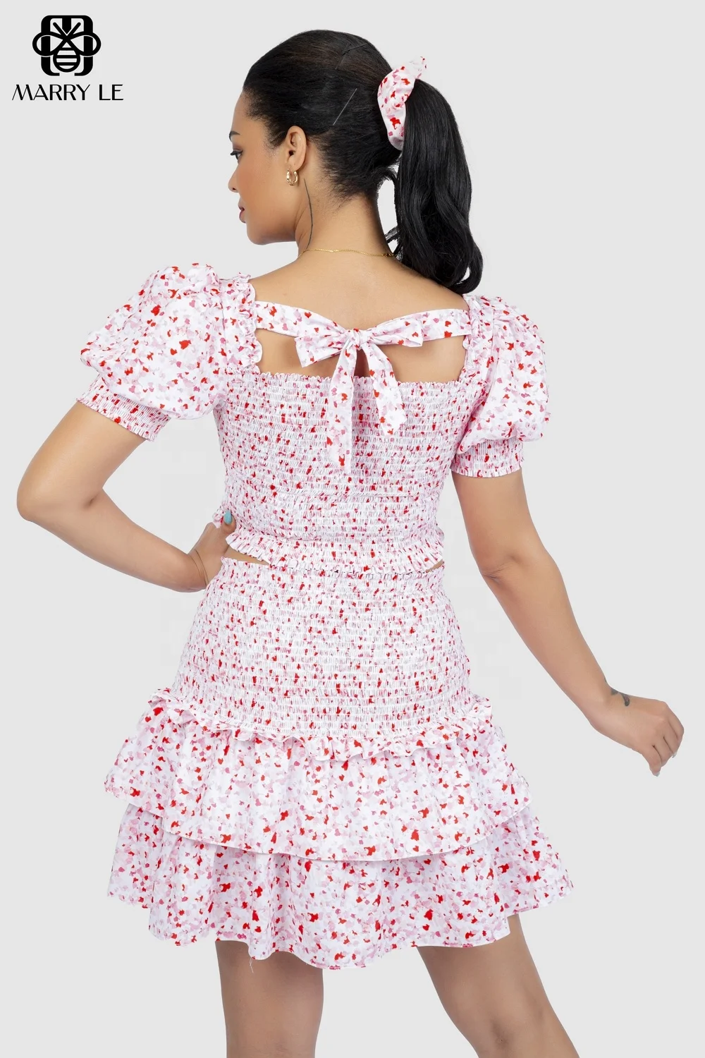 WOMEN CASUAL TIERED SMOCKED PINK TOP AND SKIRT SET - MD246 high quality top & skirt set true to size best price