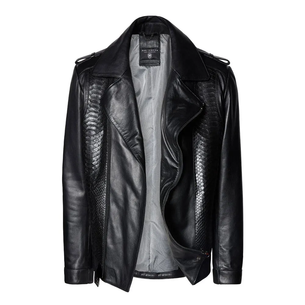 Embossed Side Panels Leather Jacket - Black: Premium Quality, Stylish Outerwear for Men with Unique Texture and Modern Design