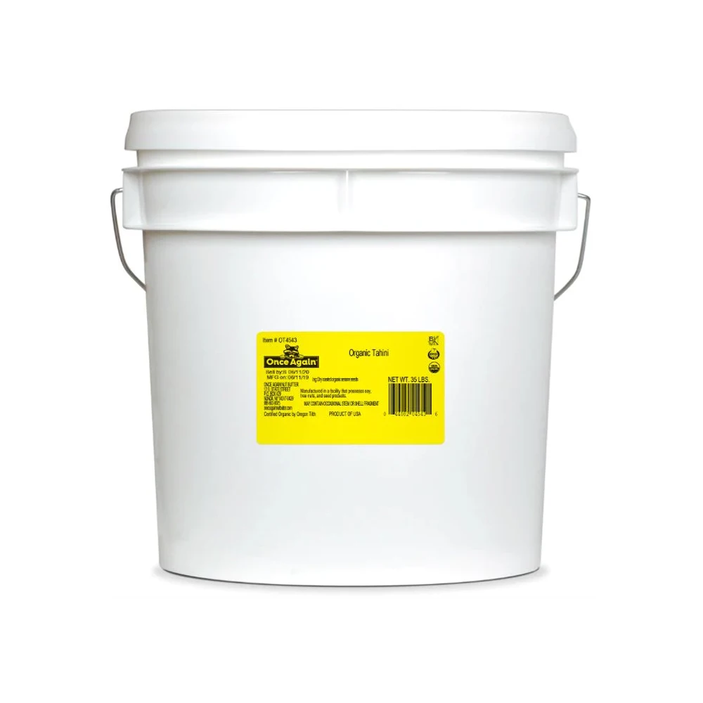 Premium Quality Organic Sesame Tahini Packed into 35lb Pail Salt Free Unsweetened Gluten-Free Certified Vegan