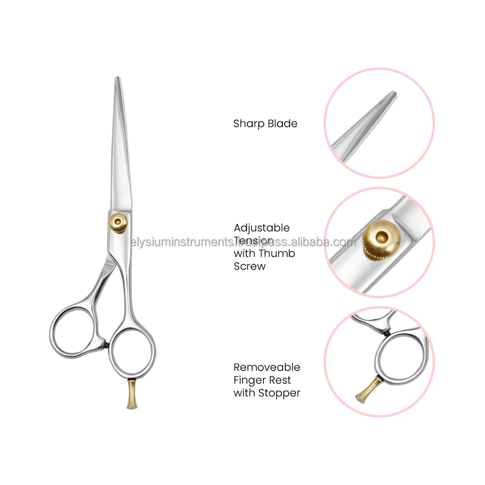 Gold Accent Stainless Steel Hair Cutting Shears, Hairdressing Salon Professional Barber Scissor Factory OEM with Custom Logo