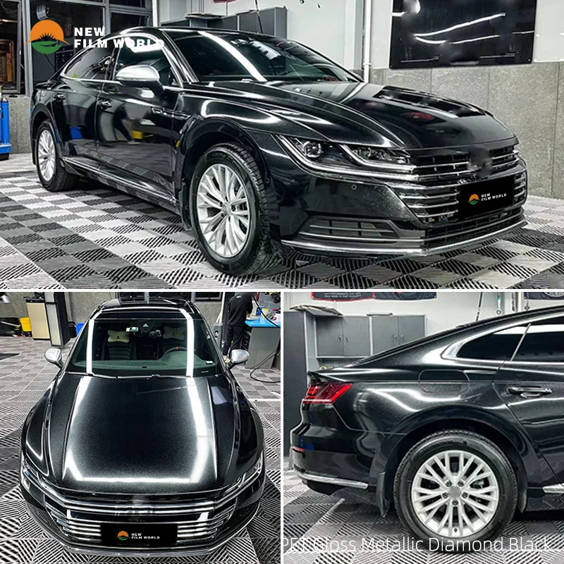 PET Gloss Metallic Diamond Black Car Wrap Film car wrapping film vinyl Stickers Glossy car wrap vinyl film