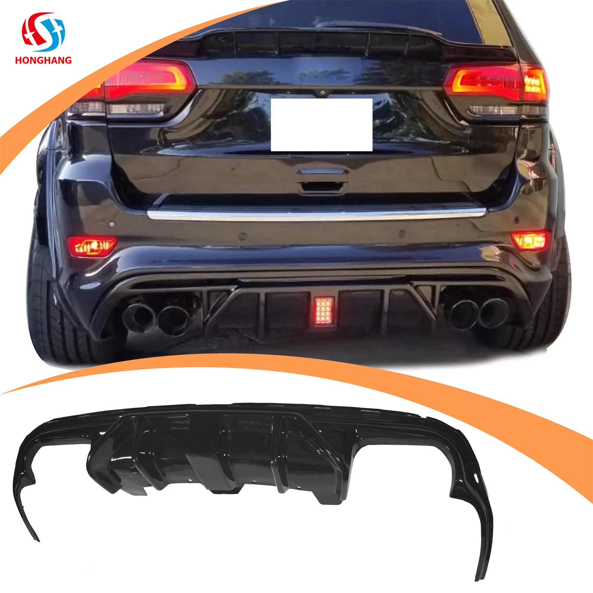 Car Bumpers ABS Carbon Fiber OEM Factory Style Rear Diffuser Lip with Lights For JEEP Grand Cherokee SRT 2014-2021