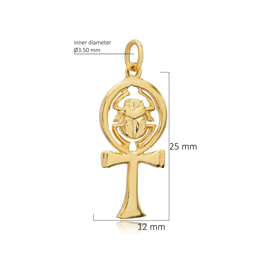 Ancient Egyptian Ankh with Scarab Charm Turkish Wholesale 925 Sterling Silver Fine Jewelry