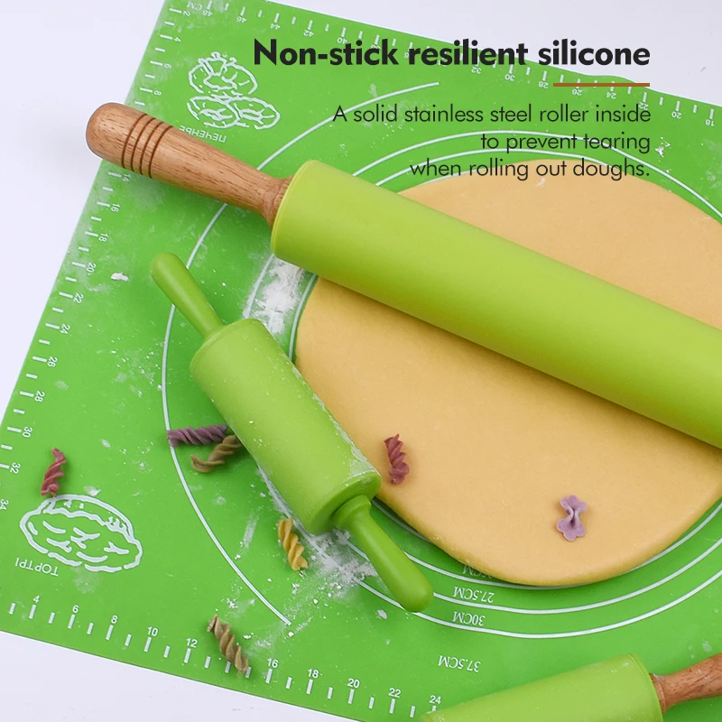 Kitchen accessories baking tools mini rolling pin wood handle silicone rolling pin