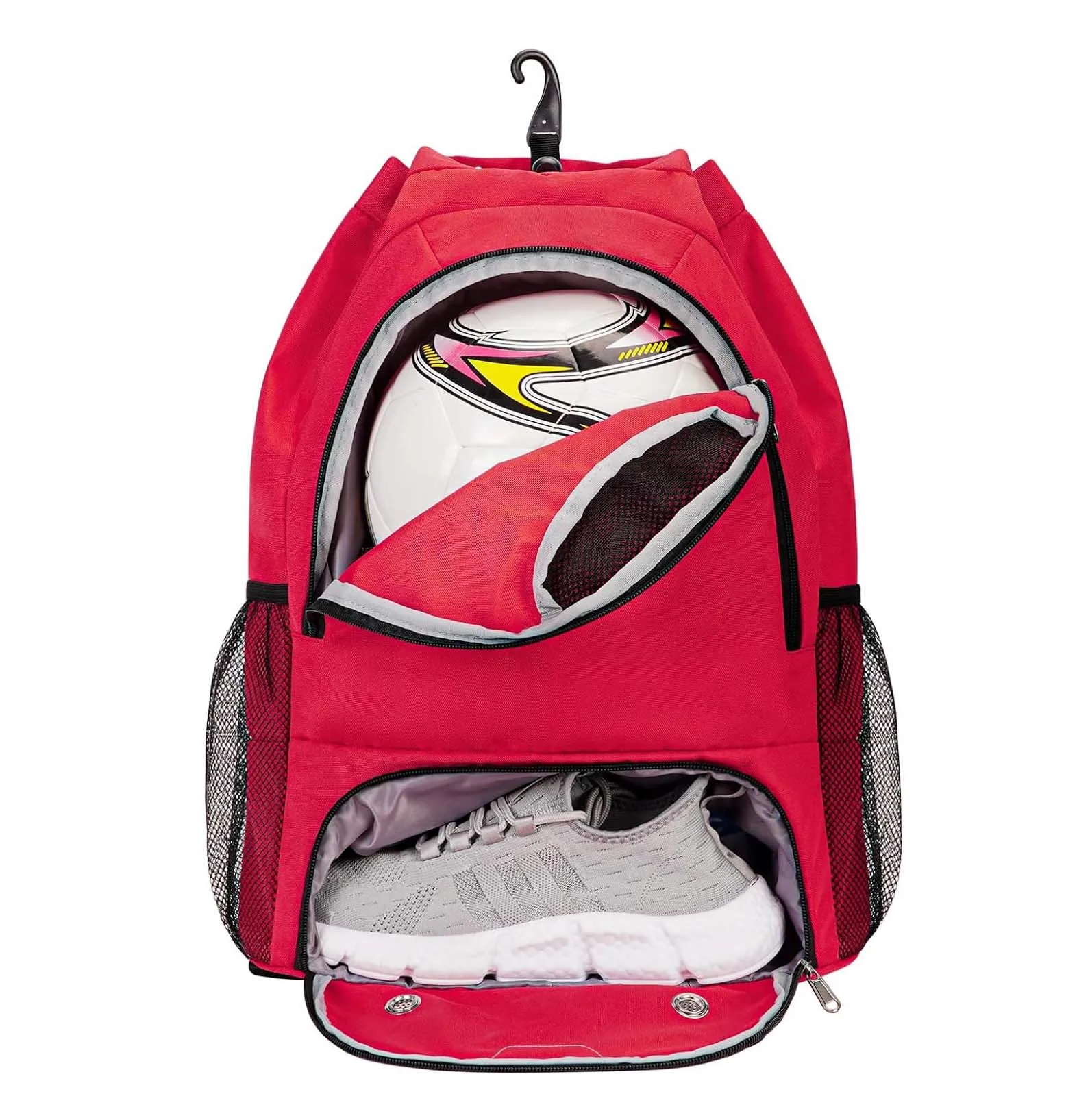 Drawstring DeepRed Backpack Soccer Basketball Backpack with Shoe & Ball Compartments and Wet Pocket Gym Bag Slackpack Men Women