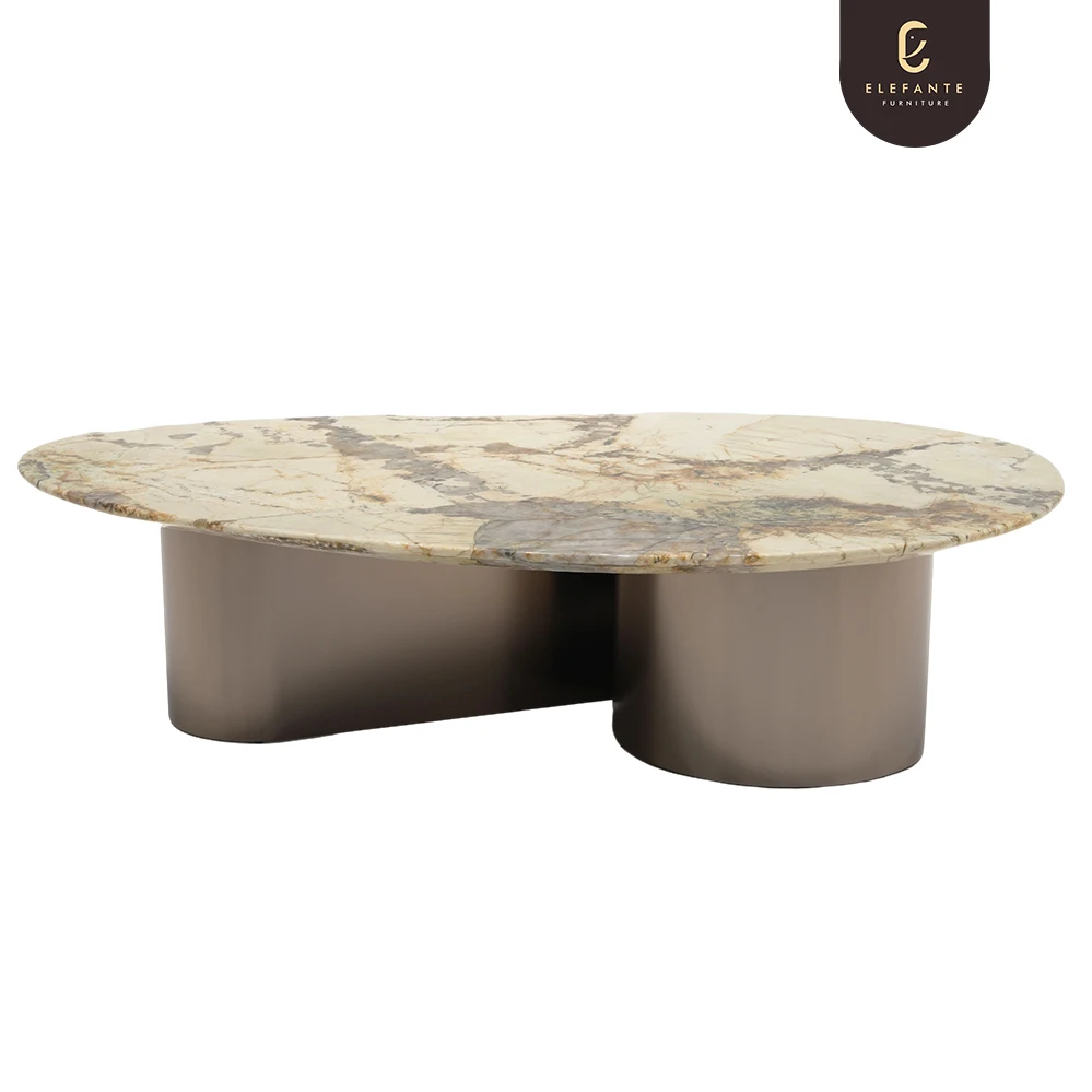 Elefante Pandora Stone Goose Egg Shape Coffee Table Set Luxury Modern Marble Top Coffee Table