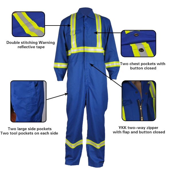 100% cotton work wear boilersuit uniforms workwear suit overalls safety fireproof fire resistant flame