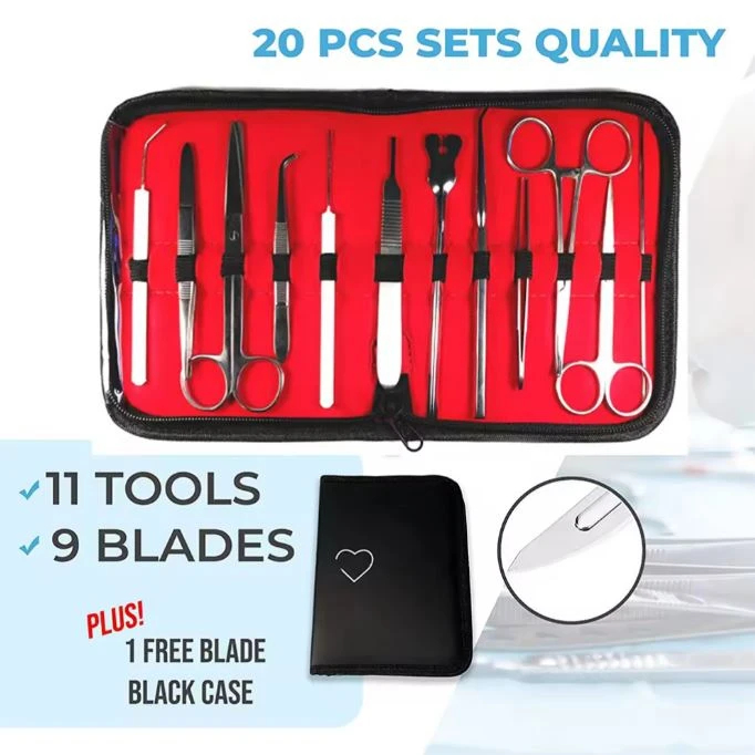 surgery kit 11 Pieces Surgical Kits With Scalpel Handle Knife Scissor Tweezers Tools Sets With Leather Case in wholesale price