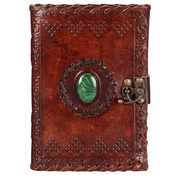 Leather Diary With Antique Stone with Lock Handmade Leather Bound Notepad Journal For Men And Women Unlined Leather Craft