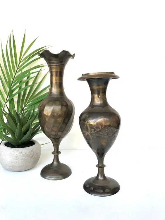 Set Of Two Crystal Brass Antique Flower Vase For Decoration Handmade Vase Good Quality Custom Large Beaded Sofa Side Tall Pot