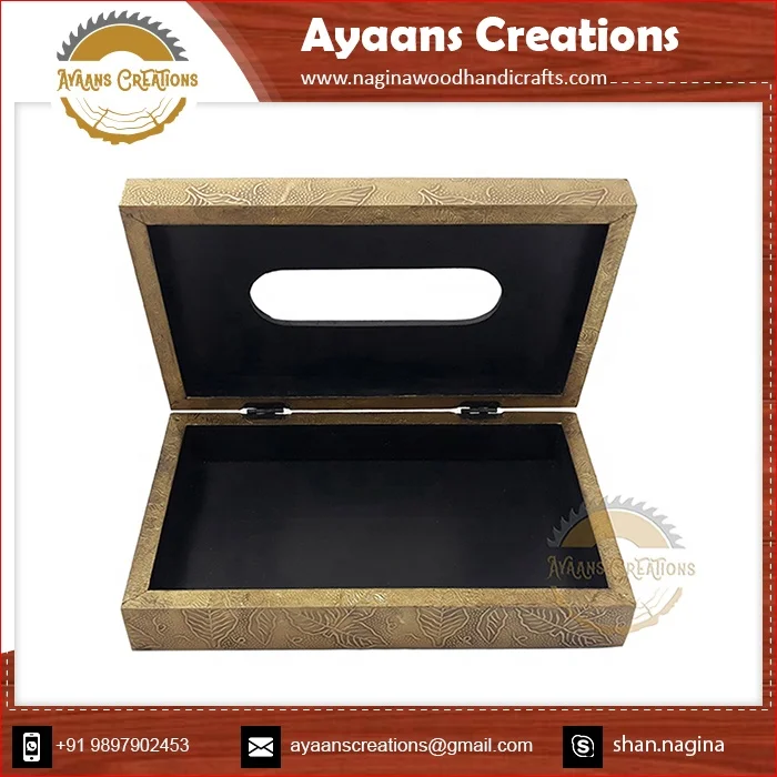 Tissue Box Wooden handcrafted 8X5X2cm Sized Natural Wood Made Tissue Box With Premium Looking Velvet Interior wooden (AC 9622)