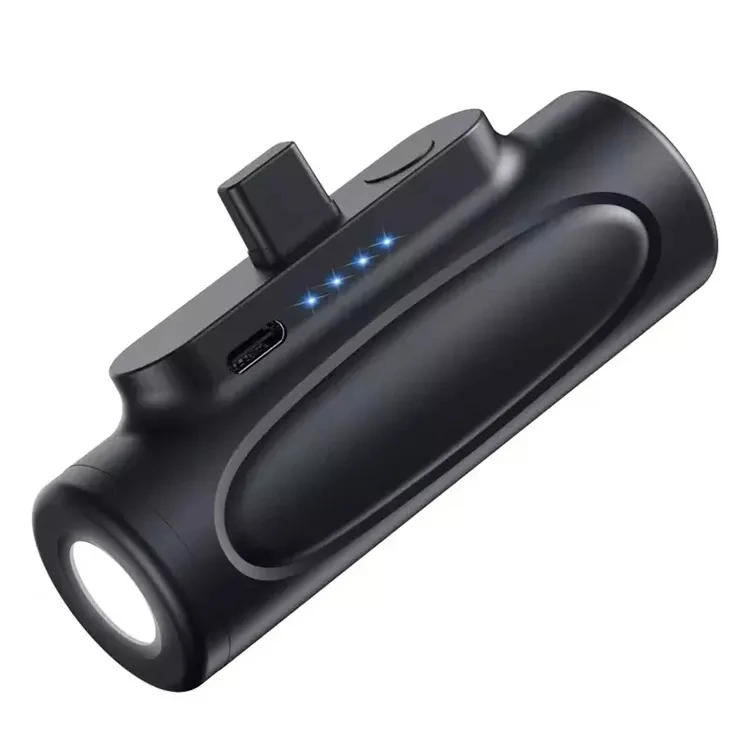 Мини 5000 мАч карман Power Bank со светодиодным фонариком беспроводной портативный Быстрый светильник аварийного освещения с функцией зарядки от черный Type-C