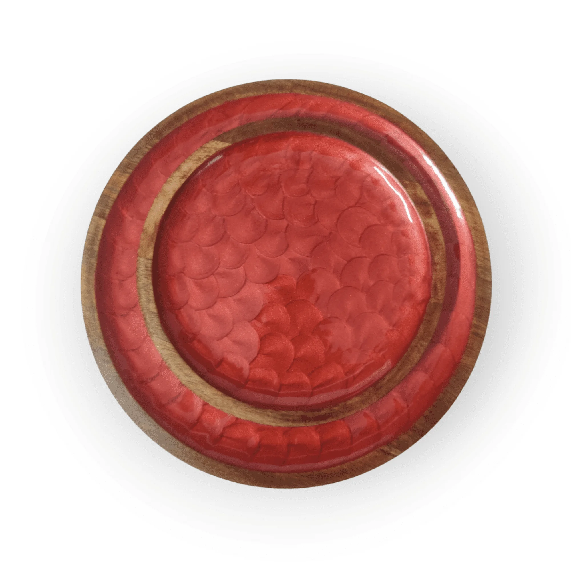 Round Natural ruby red Hand-painted Pearl Enamel serving Platters mango Wood Farmhouse party Fancy dry fruits Table decoration