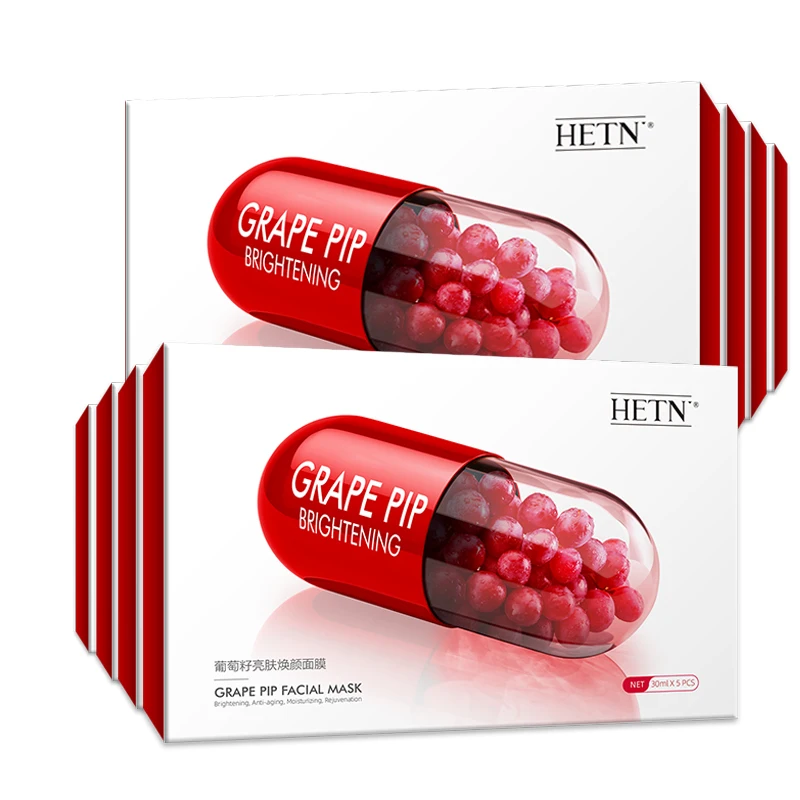 OEM Private Label 5pcs/box Deep Moisture whitening skin care High Concentration grape seed facial mask for daily care