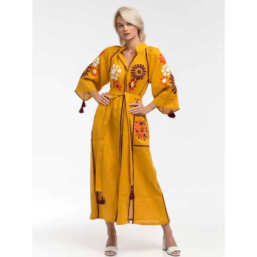 New Exclusive Floral Embroidered Folk Ethnic Ukrainian Long Balloon Sleeves Ethnic Ukraine Dresses