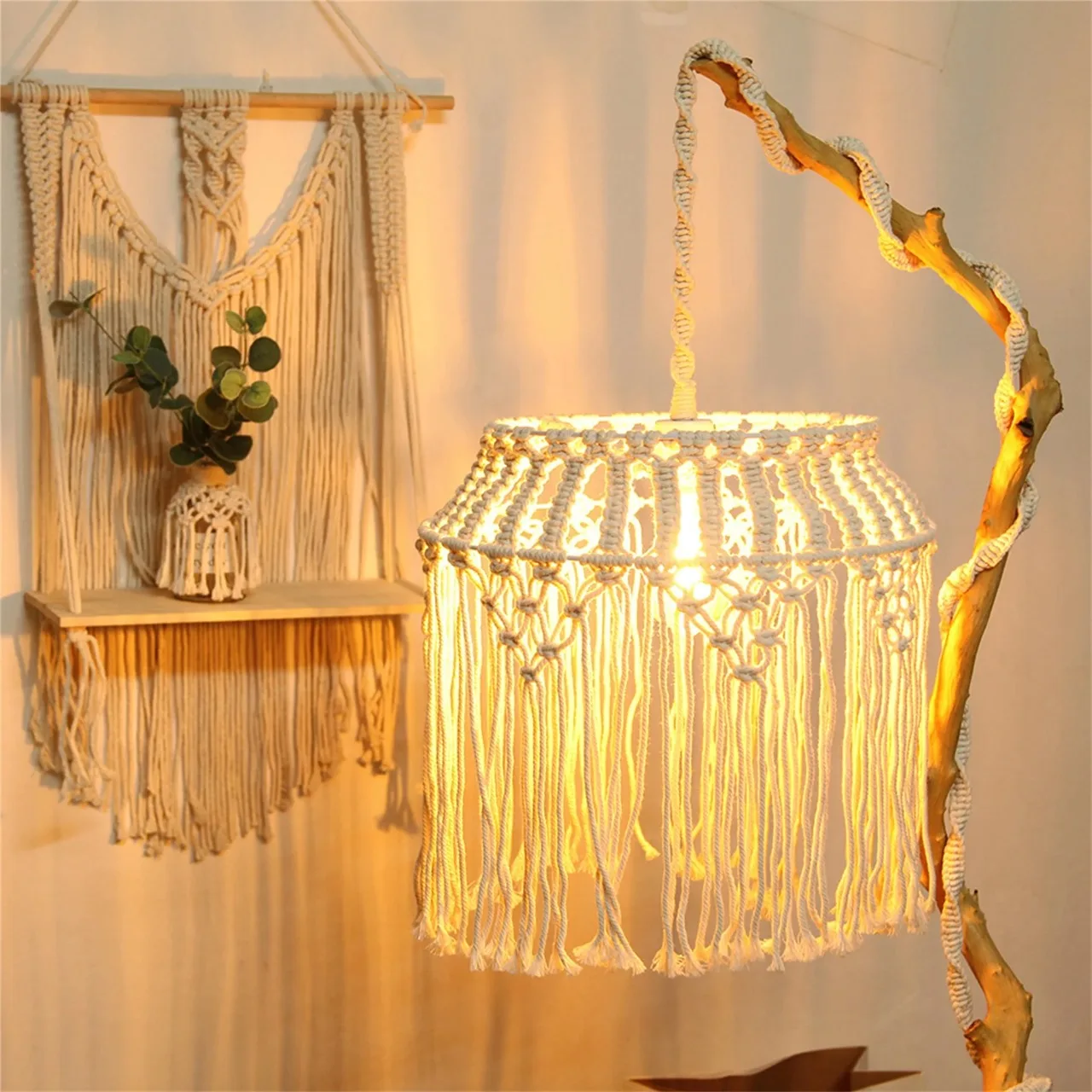 Handmade Macrame Lamp shade cotton and steel rings, these hanging lanterns shape are a beautiful way to highlight at wholesale