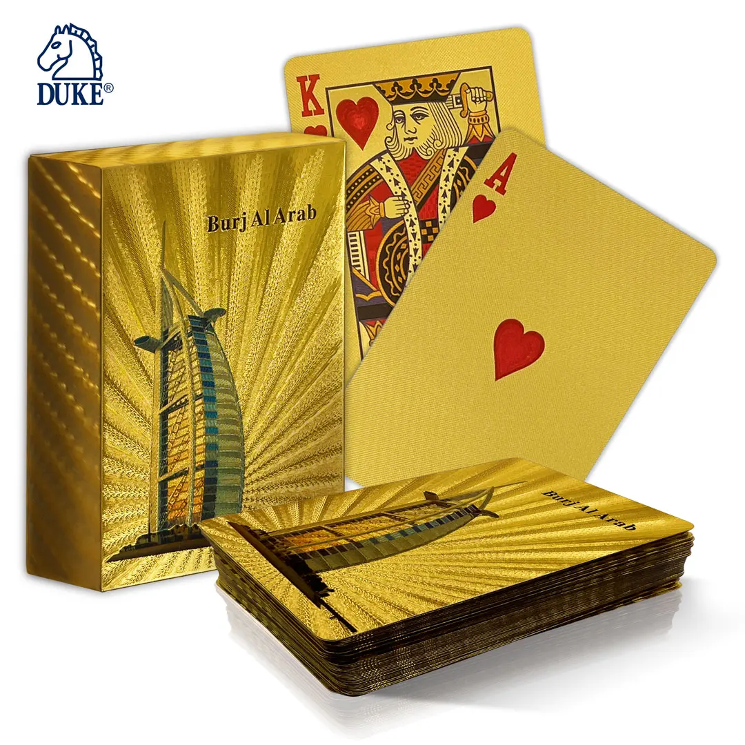 Luxury Gold Foil Poker Cards with Twill Pattern - Burj Al Arab Hotel